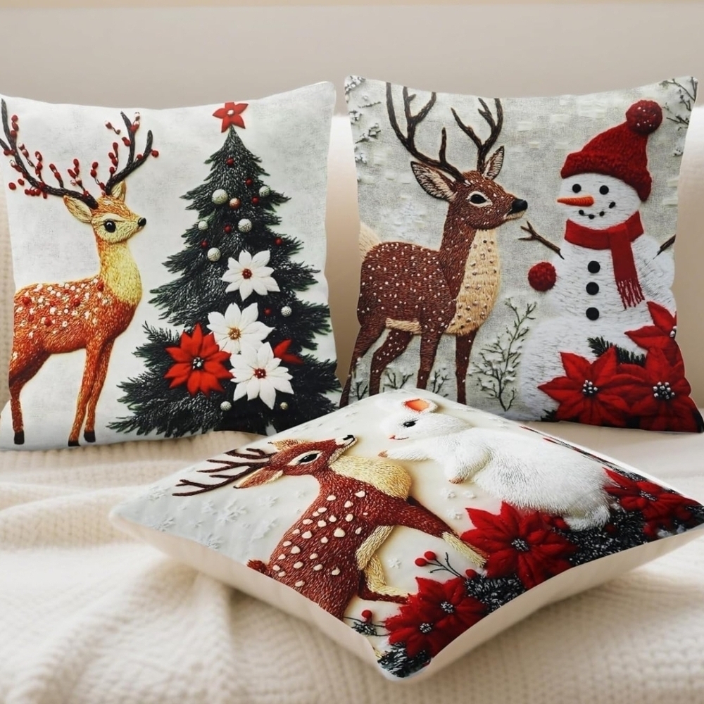 Holiday Winter Throw Pillow Covers Square Pillowcases, Adorable 3 Pc Set! NWT!!
